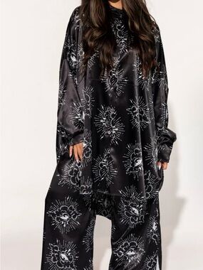 Dressed in LALA Black Button-Down Shirt with White Graphic Eye Print